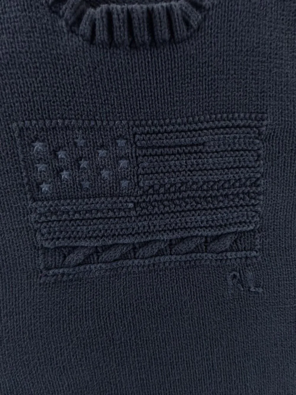 Polo Ralph Lauren XS USA Flag Sweater Navy Blue Embroidered Crew Neck Cotton